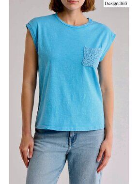 DESIGN 365 NWT CROCHET POCKET BLUE OCEAN COTTON MUSCLE TEE. SIZE M